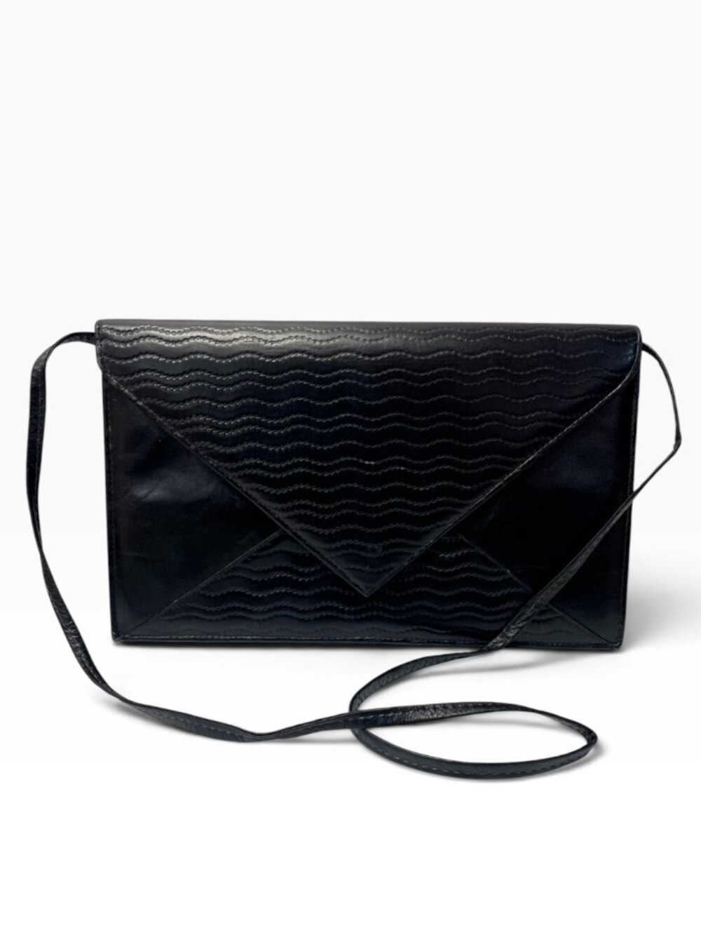 Vintage Timmy Woods Beverly Hills 1977 Black Leather Envelope Clutch Crossbody